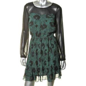 Jessica Simpson Dress Womens Jemmison Botanical Fauna Green~Black